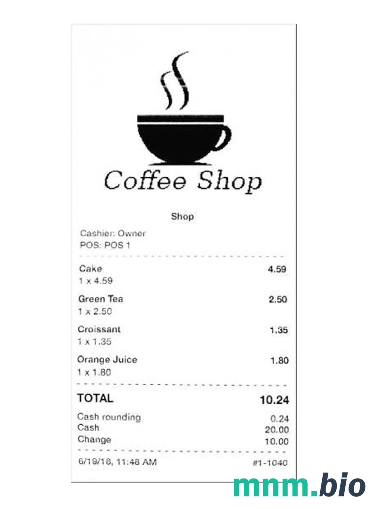 Coffee Shop przykładowy czek płatniczy PSD